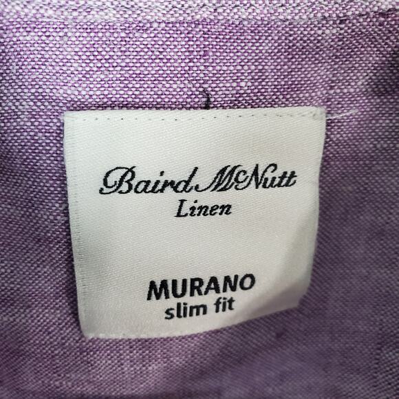 Murano Men's Baird McNutt Linen Slim Fit Button Front Purple Shirt Size XL - Picture 3 of 7